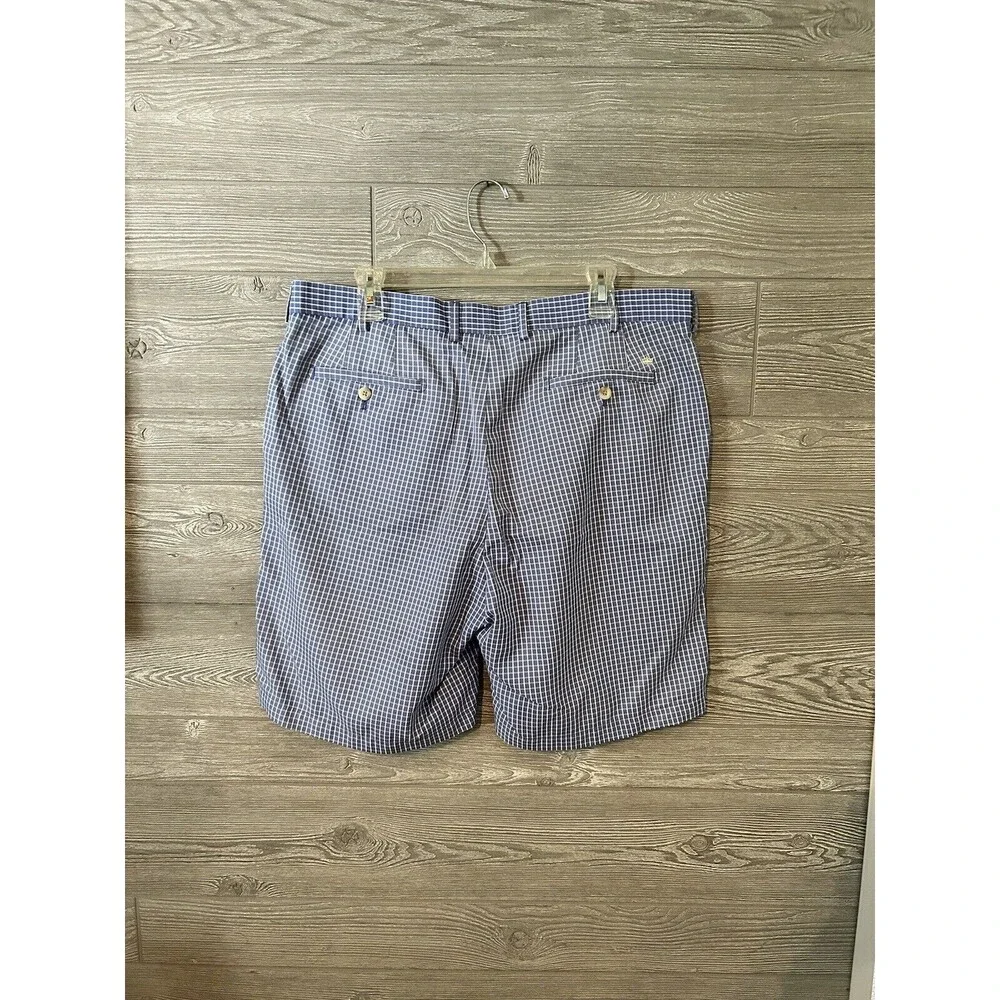 Peter Millar Shorts Mens 38 Blue White Check Wicking Golf Performance Activewear
